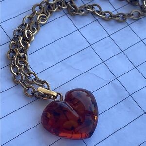 Heart Pendant Necklace in Gold and Brown